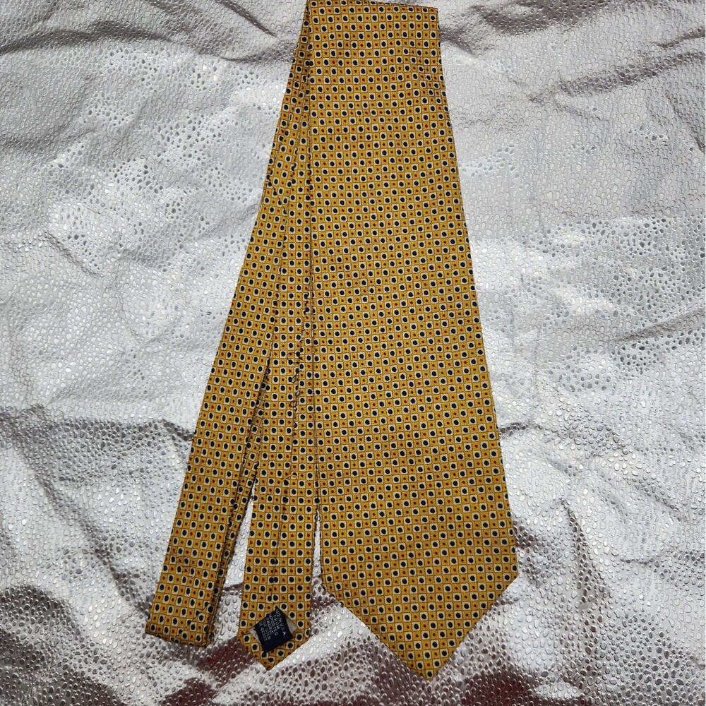 Tie Polo Ralph Lauren Yellow Geometric Blue White Square Silk Necktie USA VTG